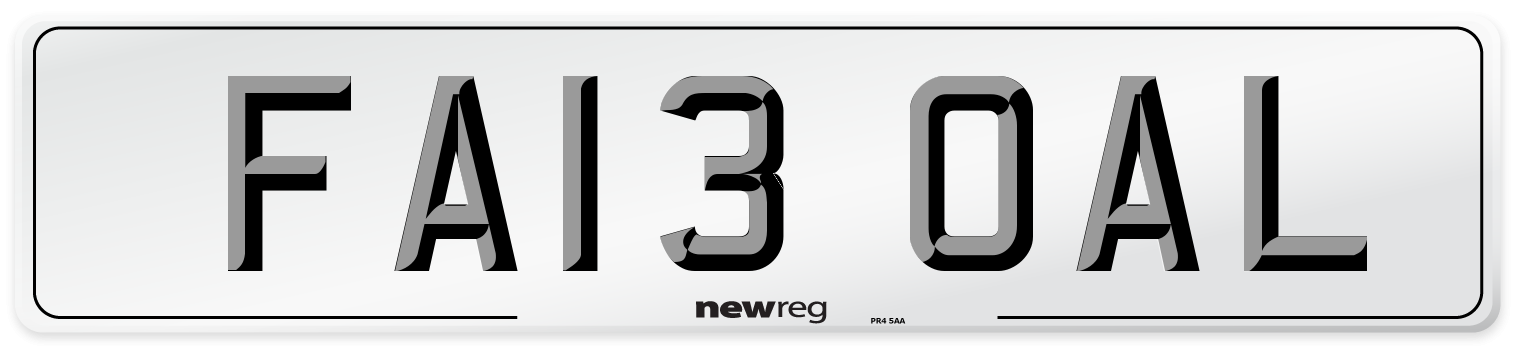 FA13 OAL Number Plate from New Reg
